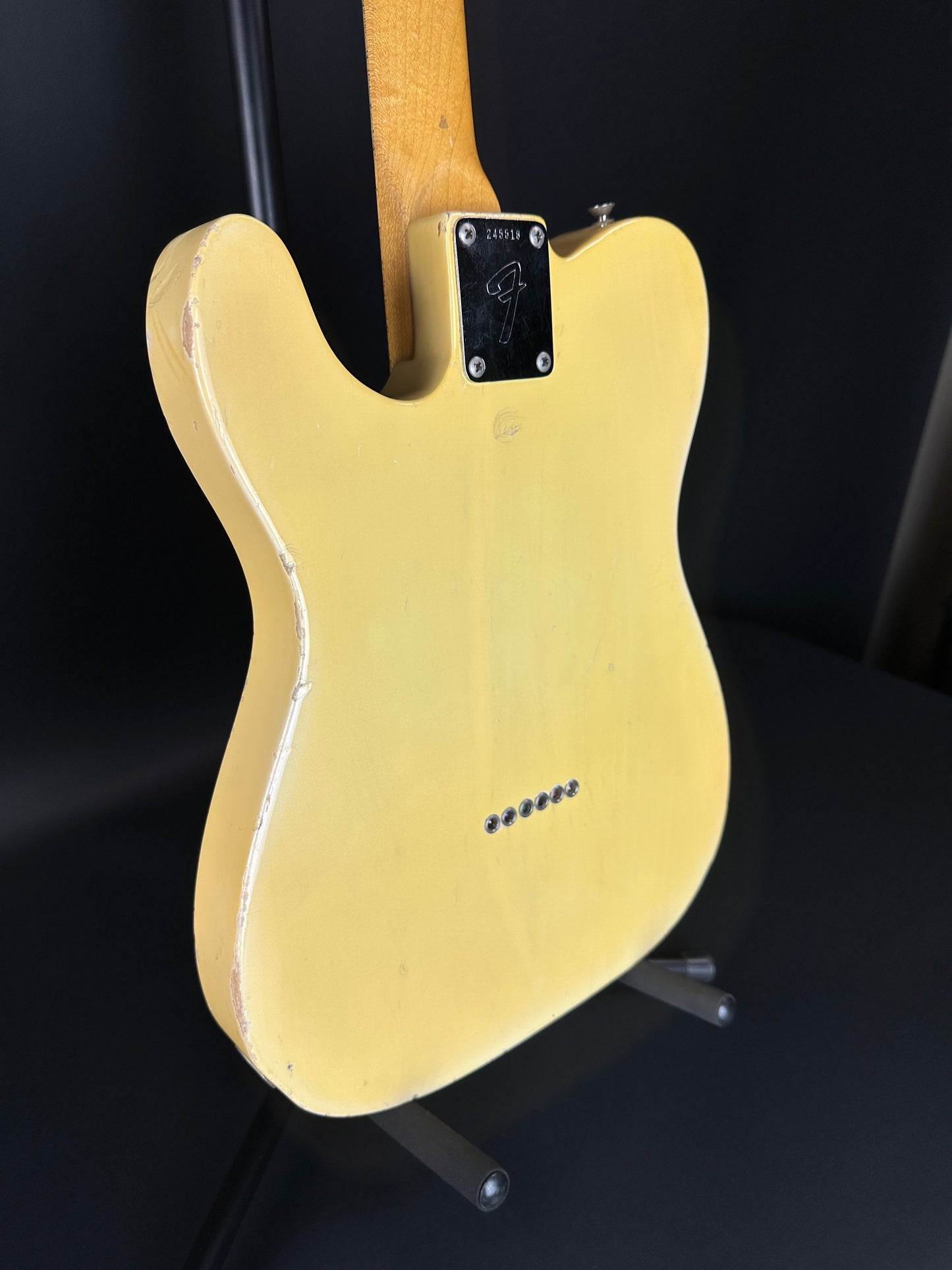 Back angle of Vintage 1968 Fender Telecaster Vintage White.