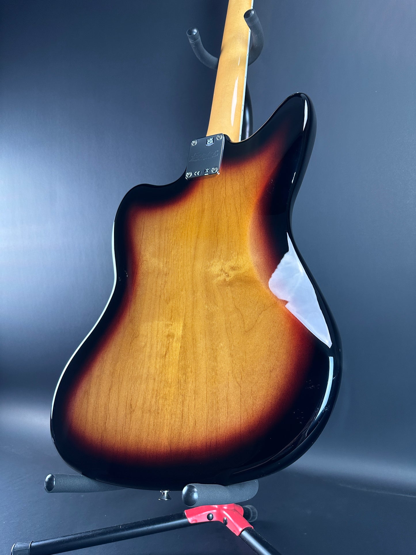 Back angle of Used Fender Kurt Cobain Jaguar 3-Color Sunburst.