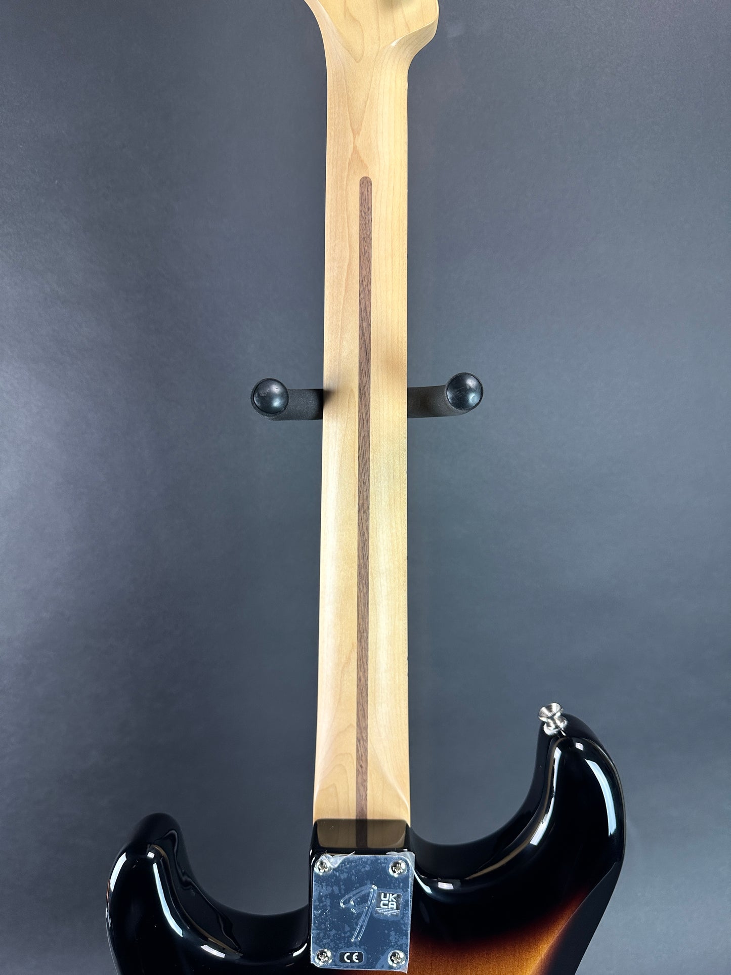 Back of neck of Used 2024 Fender Player Stratocaster Maple 2-Tone Sunburst.
