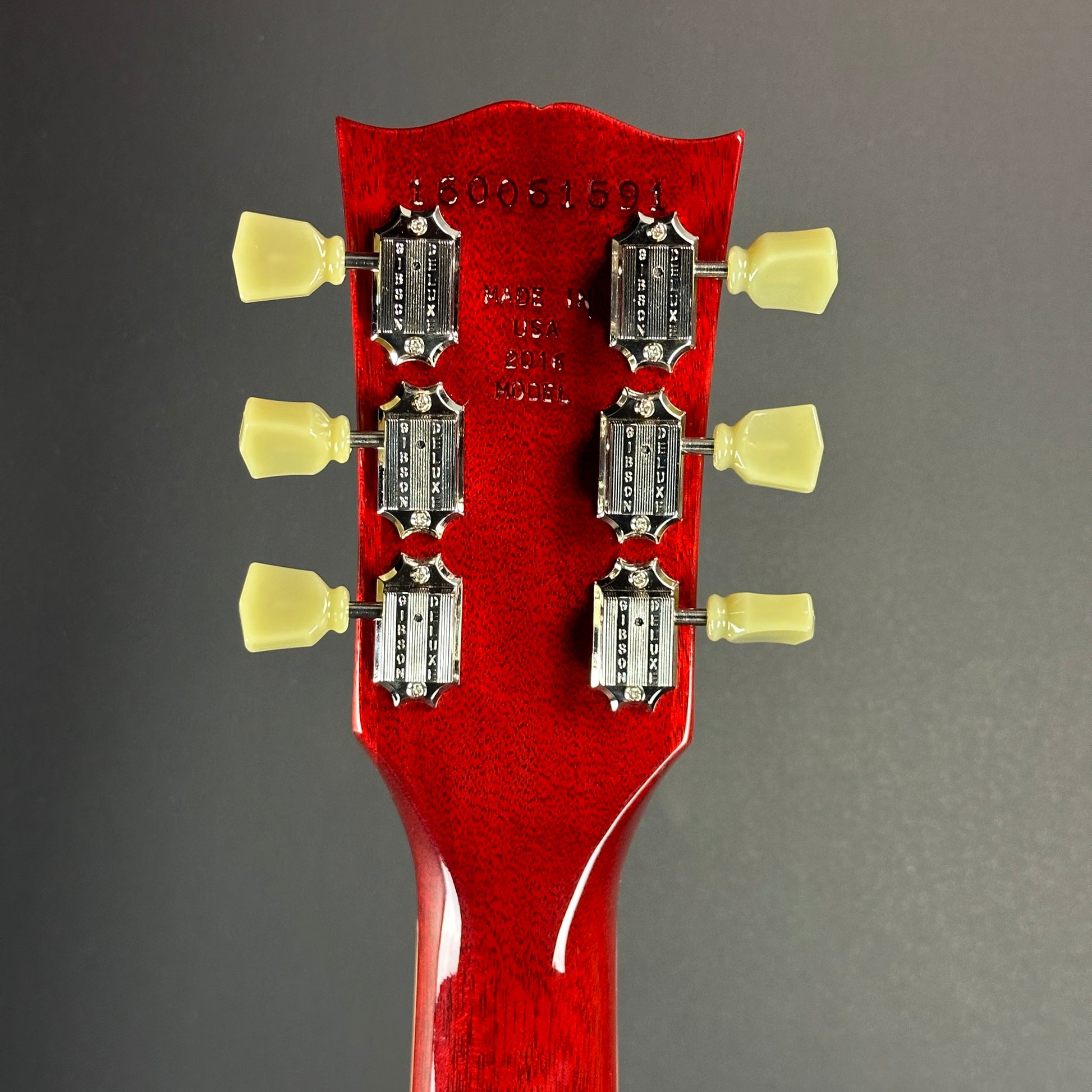 Back of headstock of Used Gibson SG Standard Cherry.