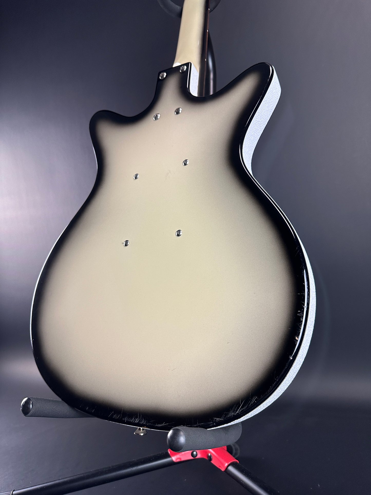 Back angle of Used Danelectro '59 DC Blackburst.