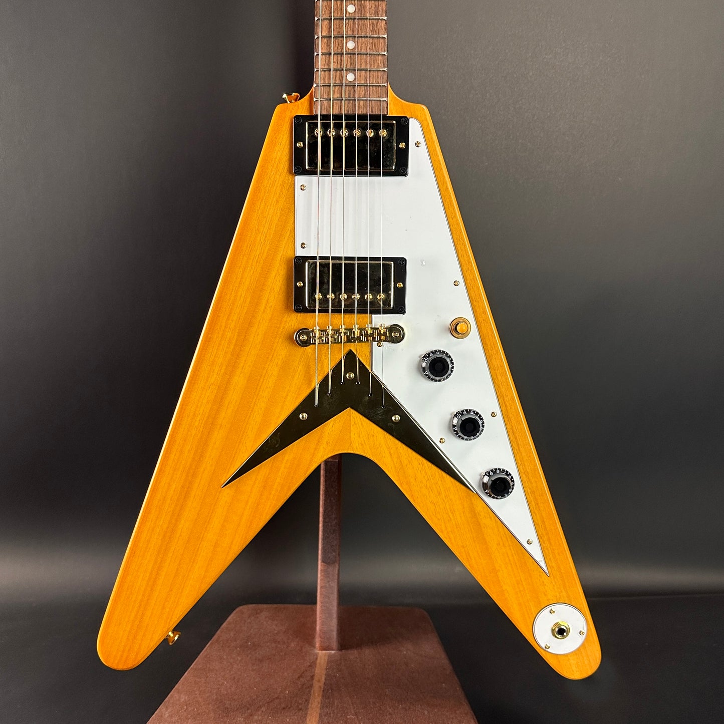 Front of Used Epiphone 1958 Korina Flying V.