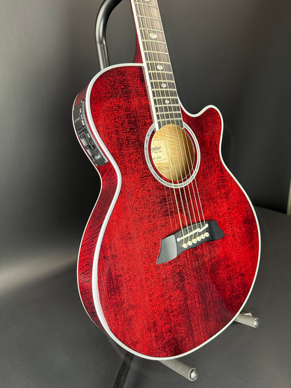 Front angle of Used Takamine TSP158C Red.