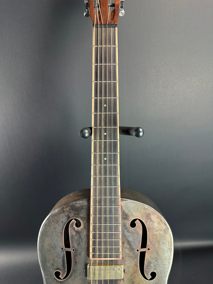 Fretboard of Used Mule Resonator Guitar.