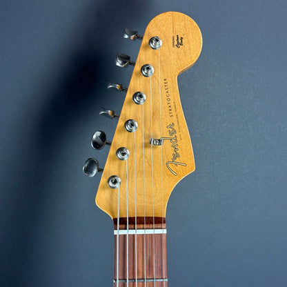 Front of headstock of Used Fender Hendrix Monterey Strat.