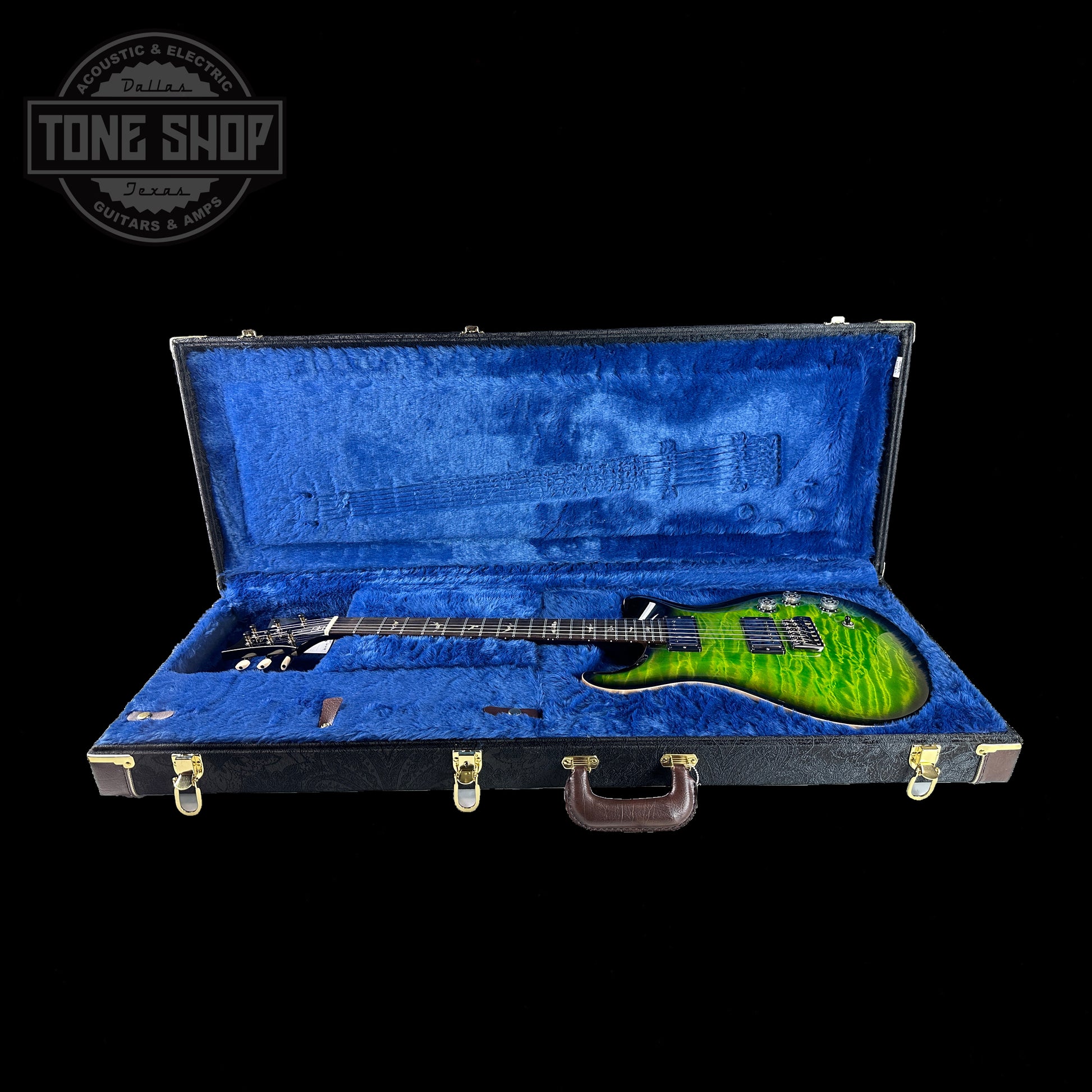 PRS Wood Library DGT Eriza Verde Smokeburst Quilt 10 Top in case.