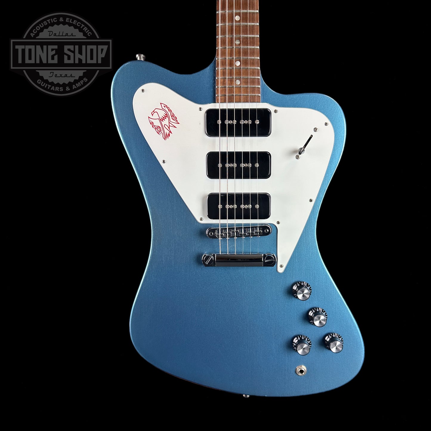 Front of Used Gibson Non-Reverse Firebird Pelham Blue.