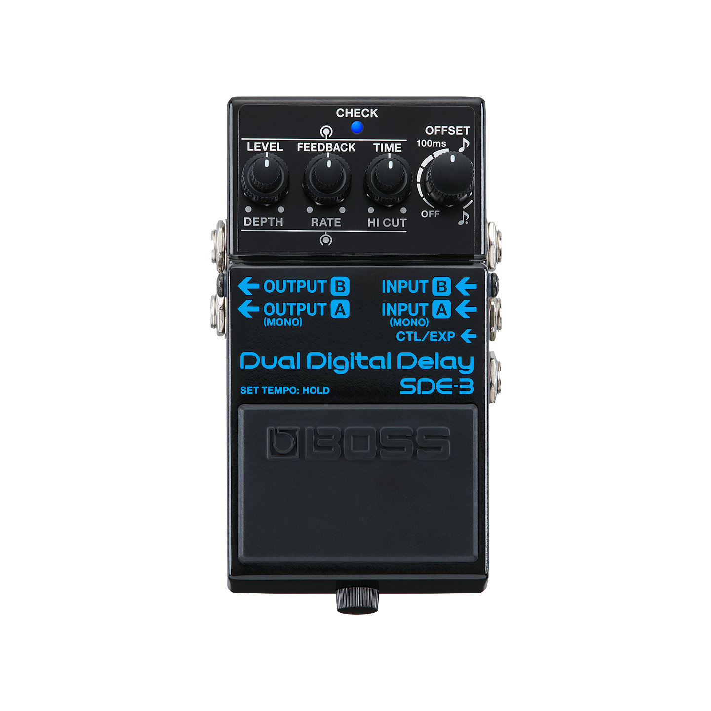 Top down of Boss SDE-3 Dual Digital Delay.