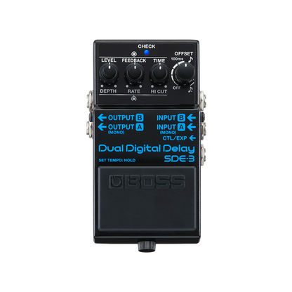 Top down of Boss SDE-3 Dual Digital Delay.