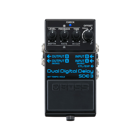 Top down of Boss SDE-3 Dual Digital Delay.