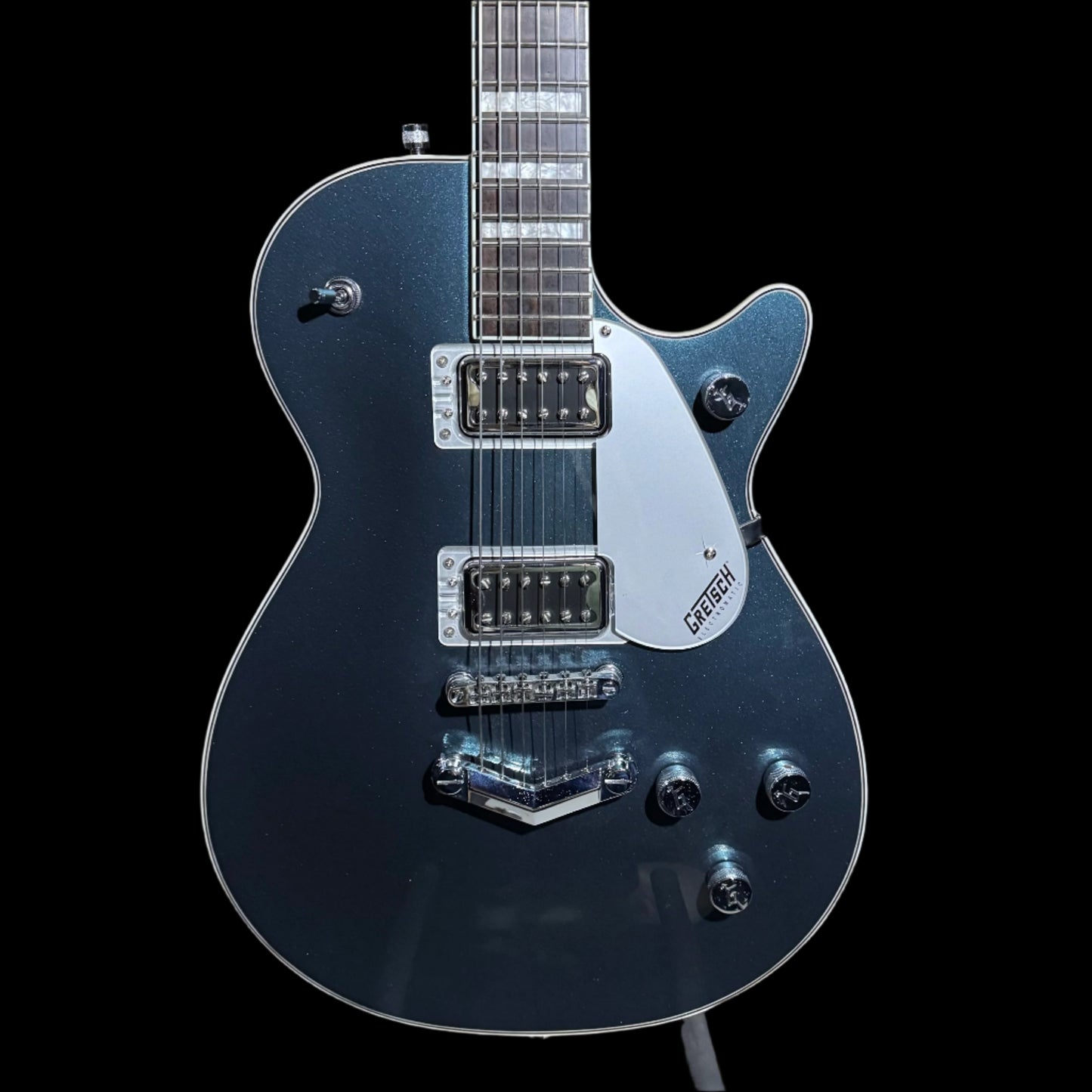 Front of Used 2022 Gretsch G5220 Electromatic Jet Singlecut w/ Stoptail Jade Grey Metallic TSS4958