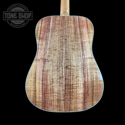 Back of body of Gibson Custom Shop M2M All Koa Hummingbird Gold Hardware Grover Tulips.