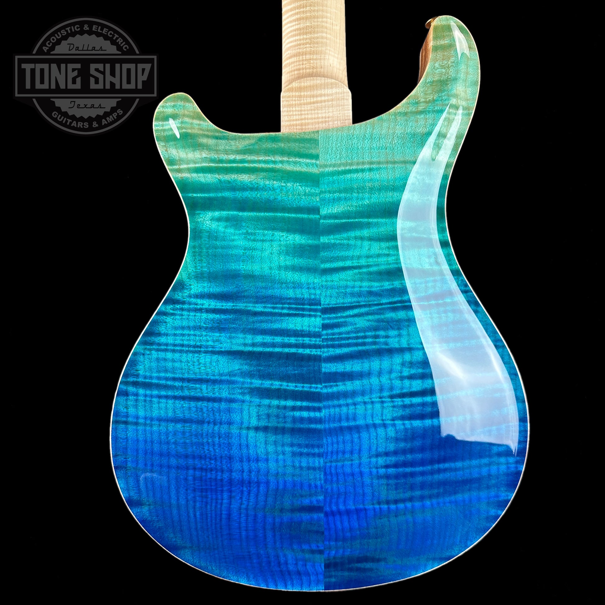 Back of PRS Wood Library Hollowbody II Piezo 10-top Blue Fade Maple Neck.