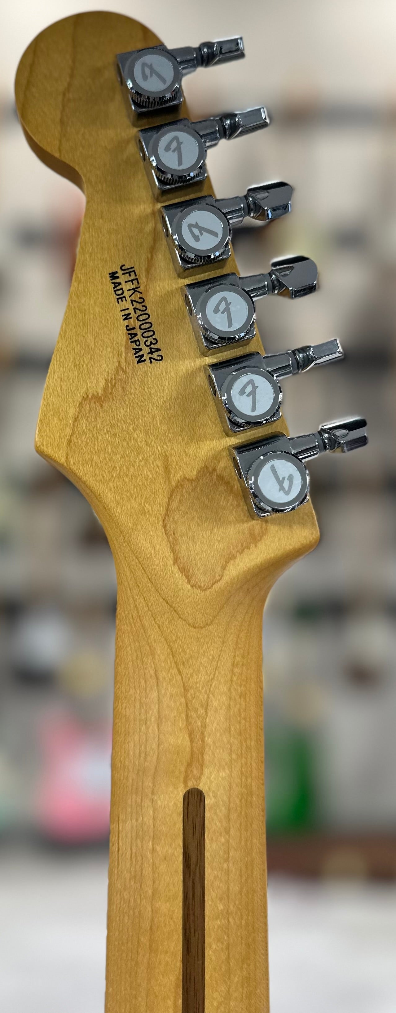 Back of headstock of Used 2023 Fender Aerodyne Special Stratocaster HSS Dolphin Gray Metallic w/bag TSS4122