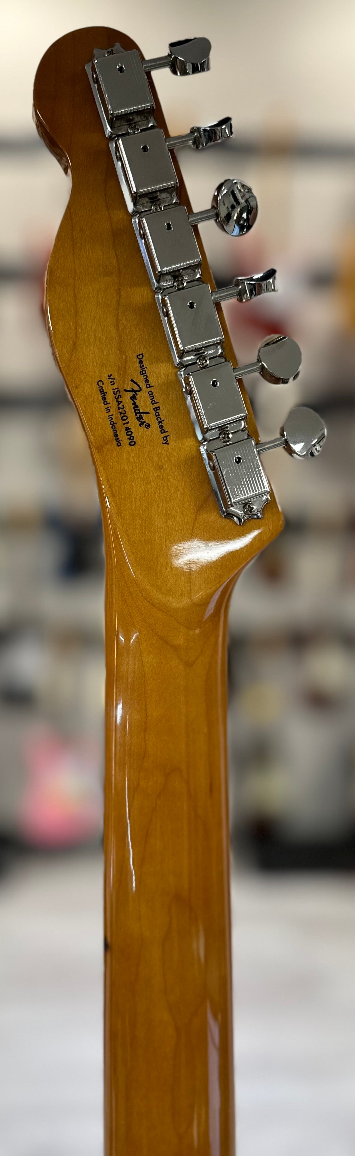 Back of neck of Used Squier Baritone Telecaster w/ Barenuckle Brute Force Humbucker TSS4473