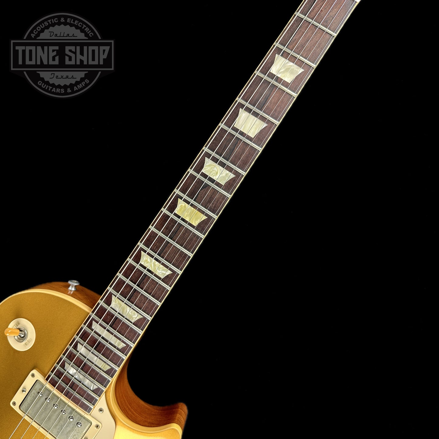 Fretboard of Used Gibson Custom 1957 Les Paul Gold Top.