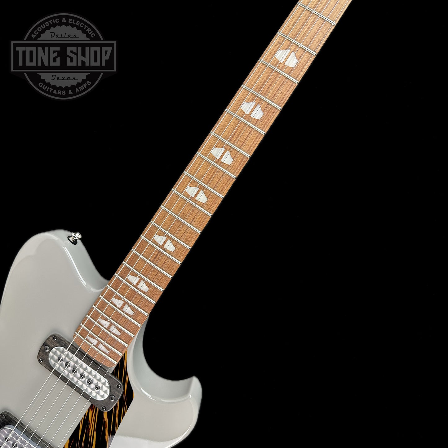 Fretboard of Powers Electric A-Type Crayon Gray FF42 Pearl Ebony Neutral CamTail.