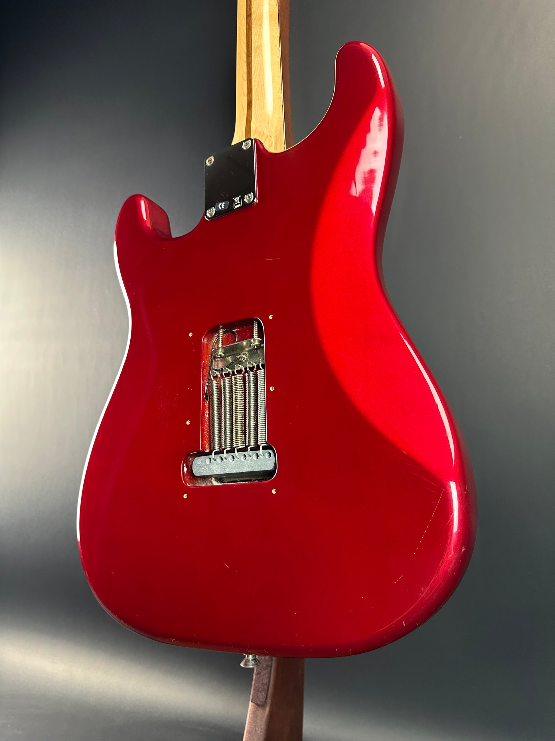 Back angle of Used 2006 Fender Sam Ash 48th Street Red Strat.