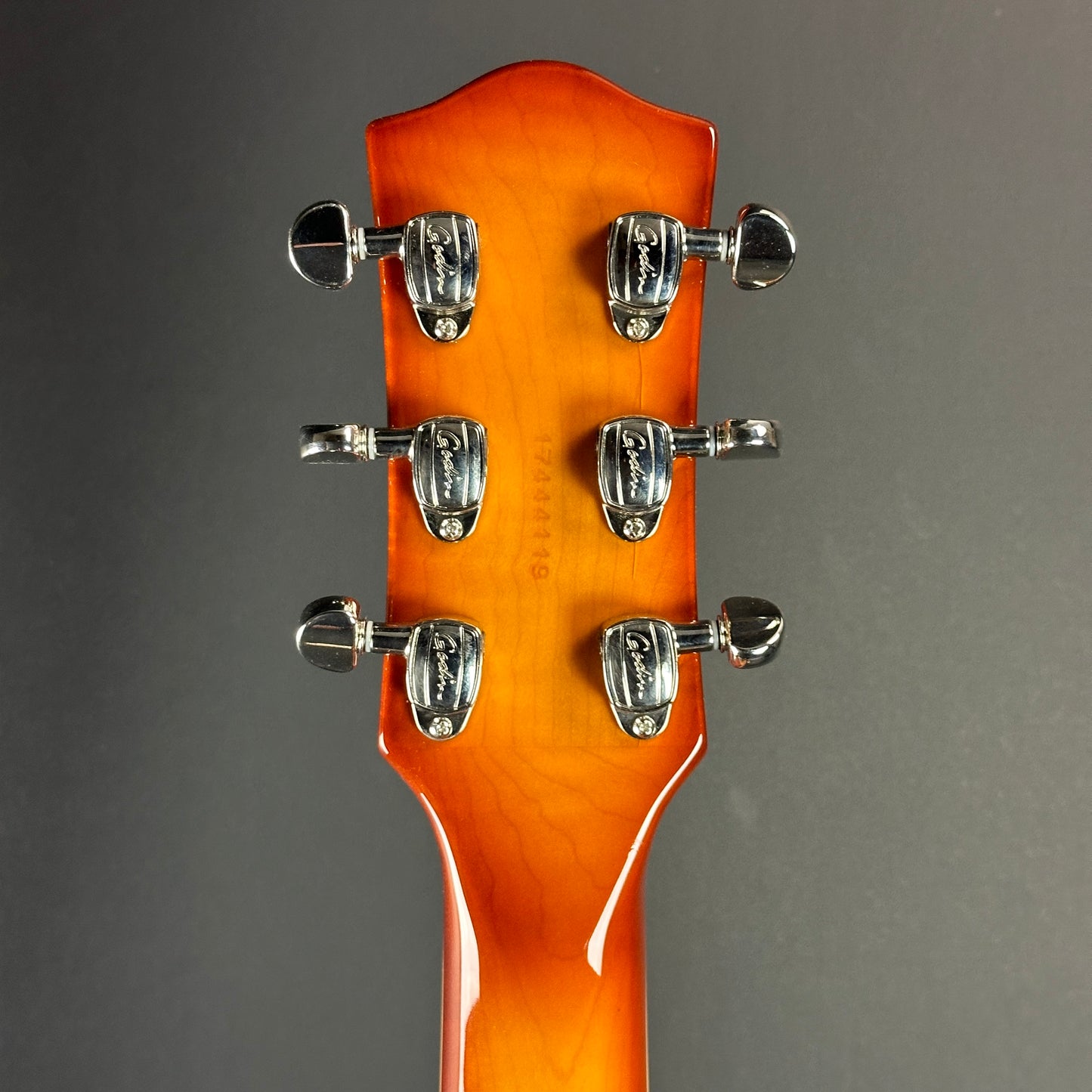 Back of headstock of Used Godin Montreal Premier Supreme.