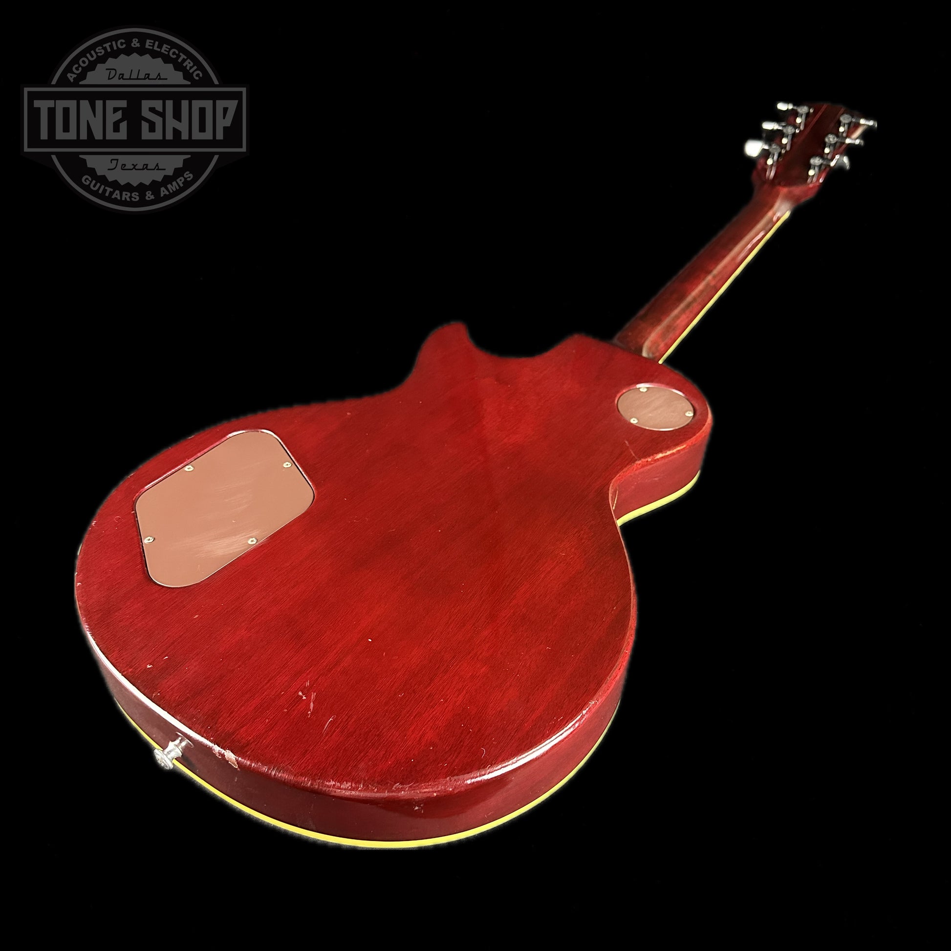 Back angle of Vintage 1977 Gibson Les Paul Standard Wine Red.