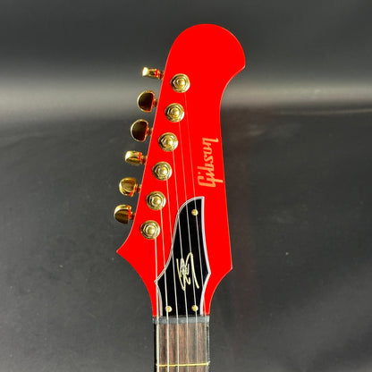 Front of headstock of Used Gibson Lzzy Hale Signature Explorerbird Cardinal Red.