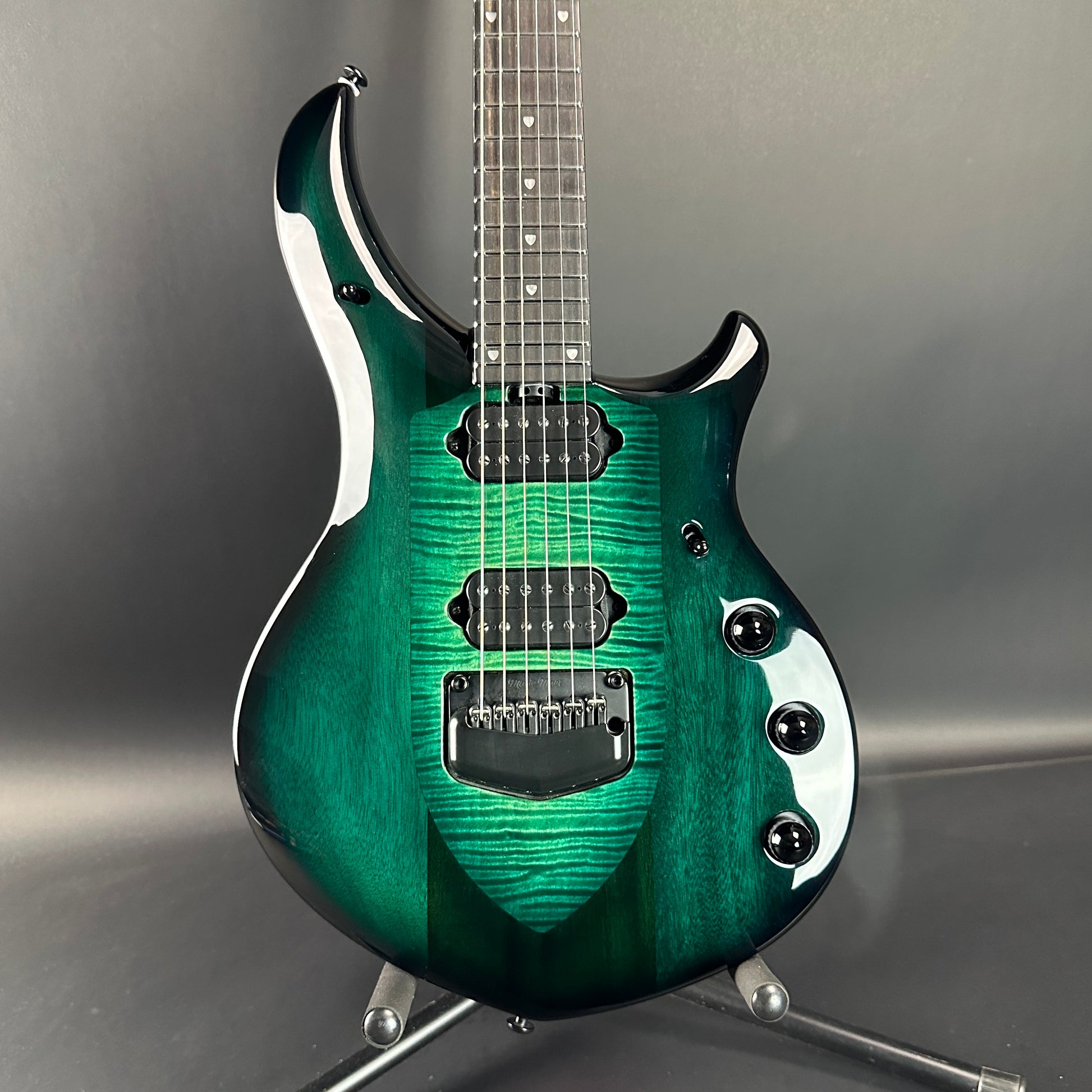 Front of Used Ernie Ball MusicMan Majesty 6 John Petrucci Gravity Green.