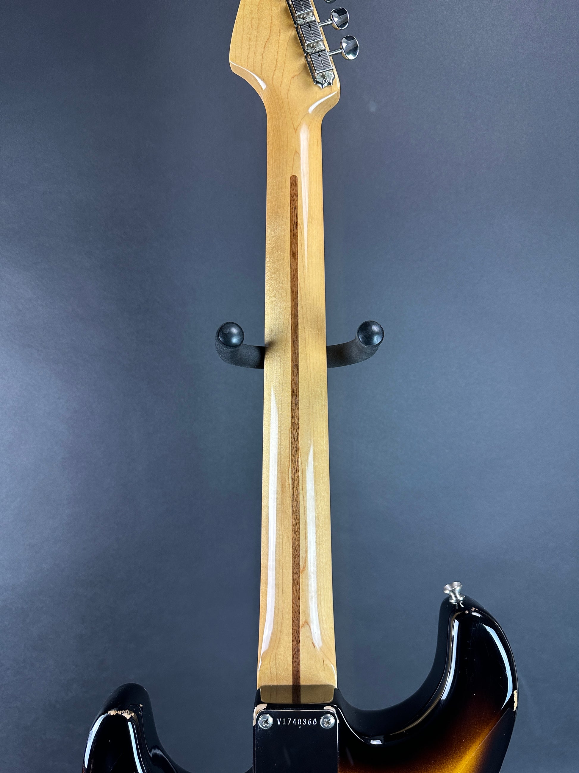 Back of neck of Used 2017 Fender Wildwood '56 Strat Sunburst.