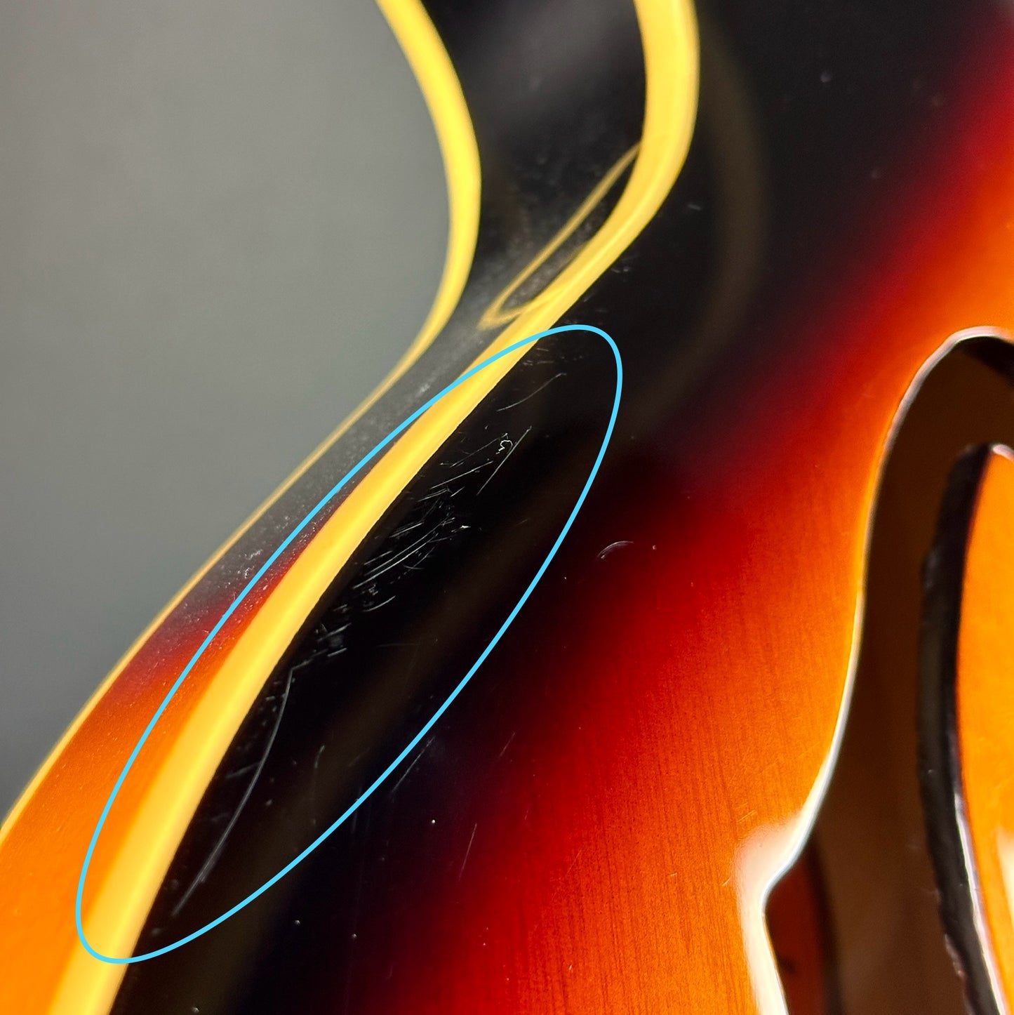 Scratches on Used Epiphone ES-335 Pro Burst.