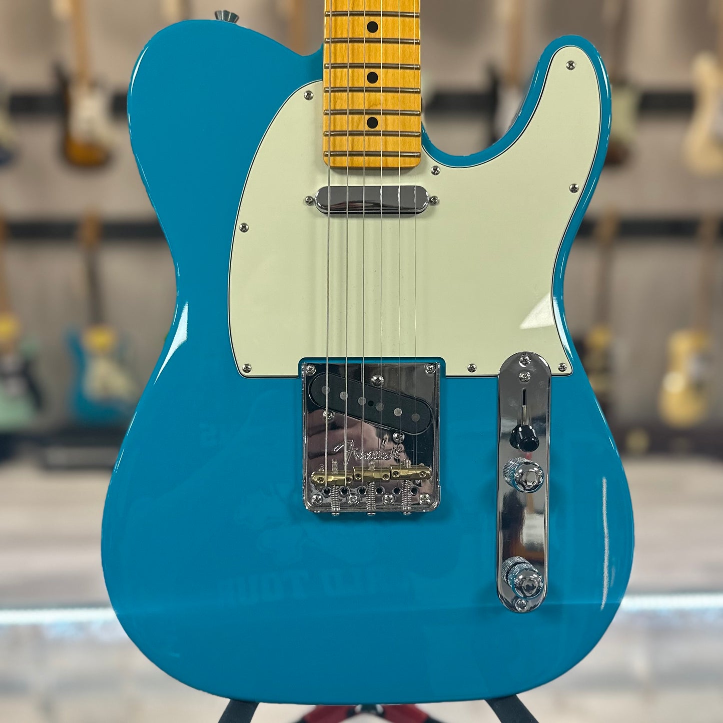 Front of Used American Professional II Telecaster Miami Blue w/case TSS4295