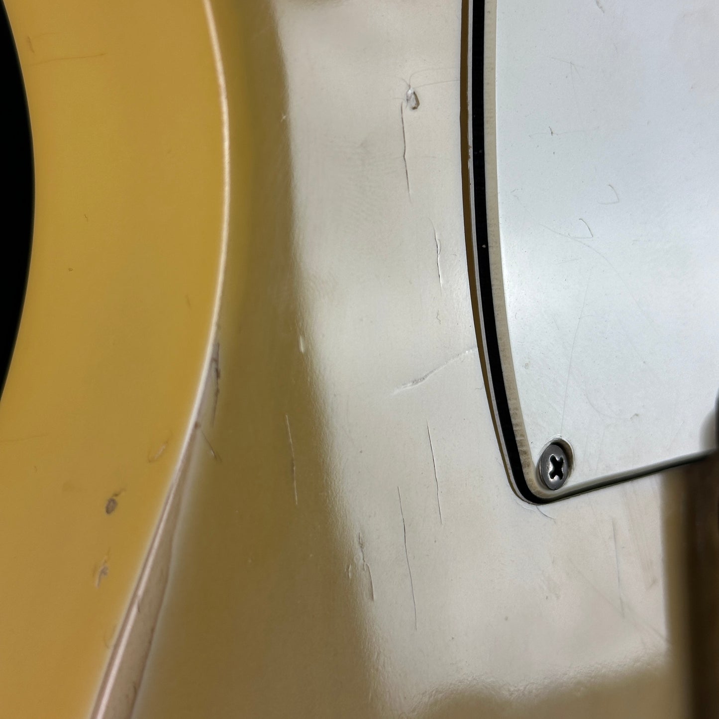 Marks near pickguard of Vintage 1968 Fender Telecaster Vintage White.