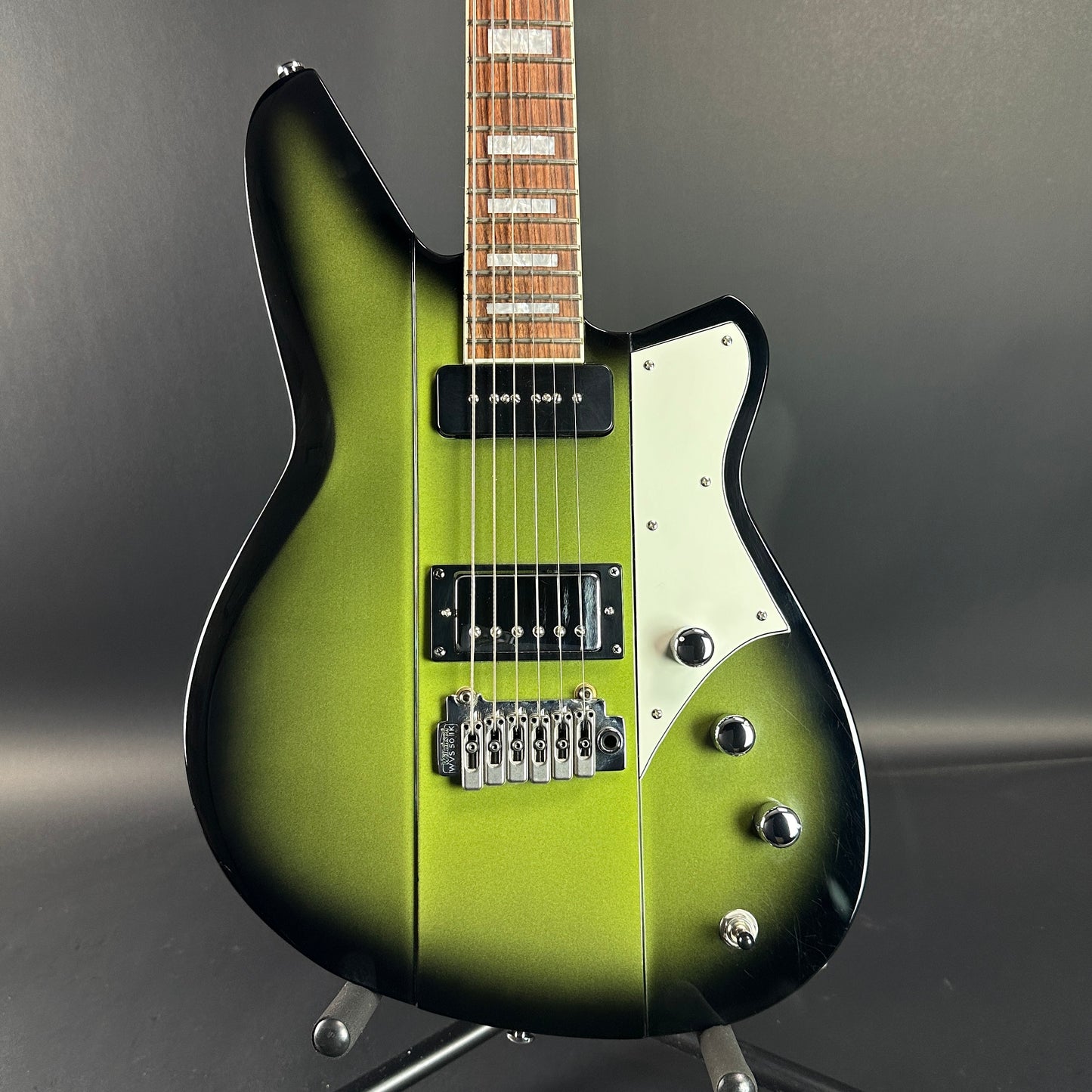 Front of Used Reverend Warwick DAW Avocado Burst.