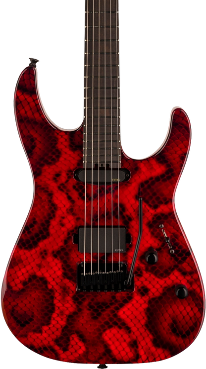 Front of Charvel Custom Shop Usa Special Edition Dk24 Red Snakeskin.