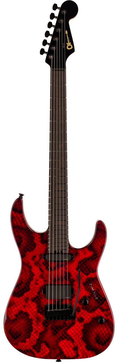 Full frontal of Charvel Custom Shop Usa Special Edition Dk24 Red Snakeskin.