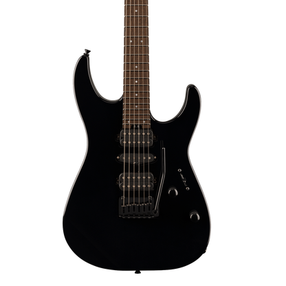 Front of Charvel MJ DK24 HSH 2PT W Mahogany Wenge Fingerboard Black.