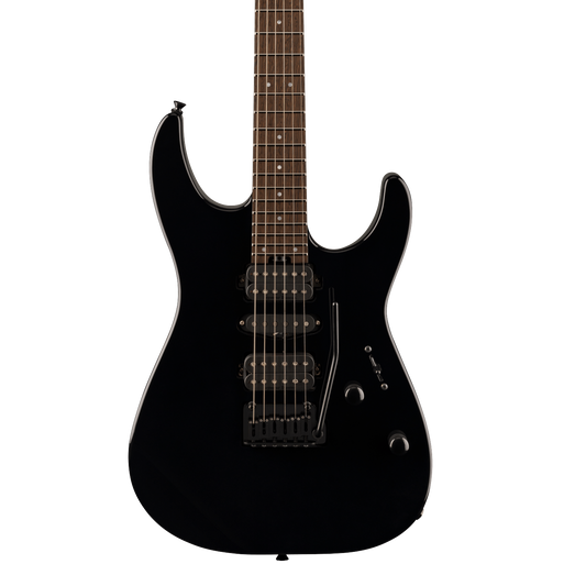 Front of Charvel MJ DK24 HSH 2PT W Mahogany Wenge Fingerboard Black.