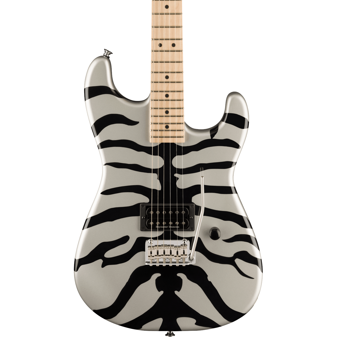 Front of Charvel Super-Stock SD1 H 2PT M MP Silver Bengal.