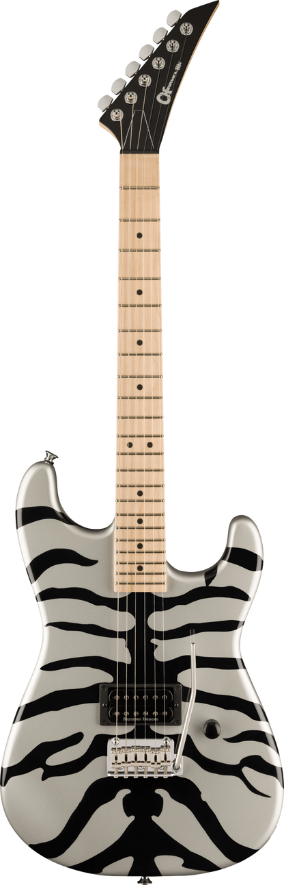 Full frontal of Charvel Super-Stock SD1 H 2PT M MP Silver Bengal.