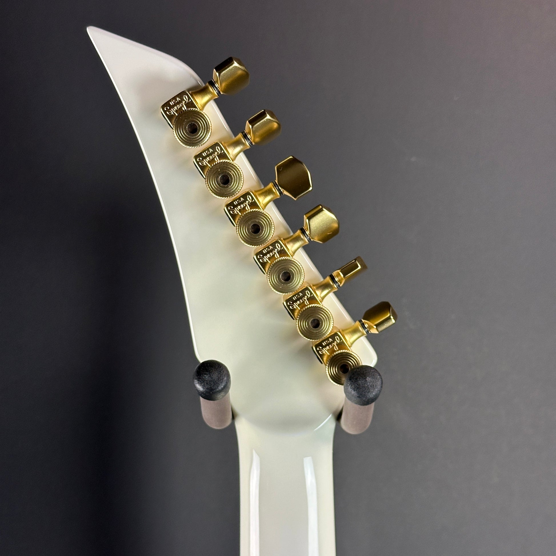 Back of headstock of Used Carvin Ultra Vee White.