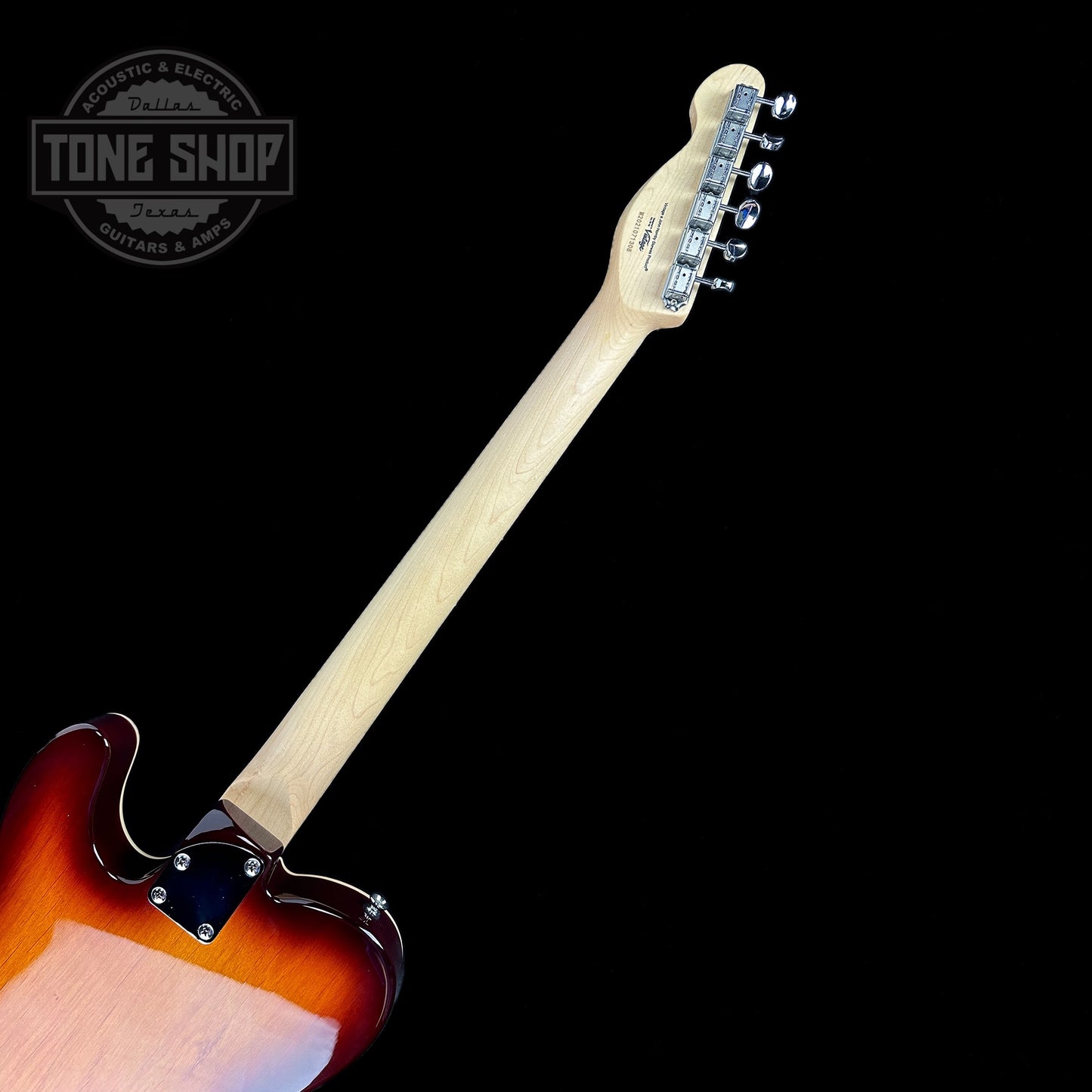 Back of neck of Used Vintage V72 Thin Line Custom Spec Deluxe Flame Tobacco Burst.