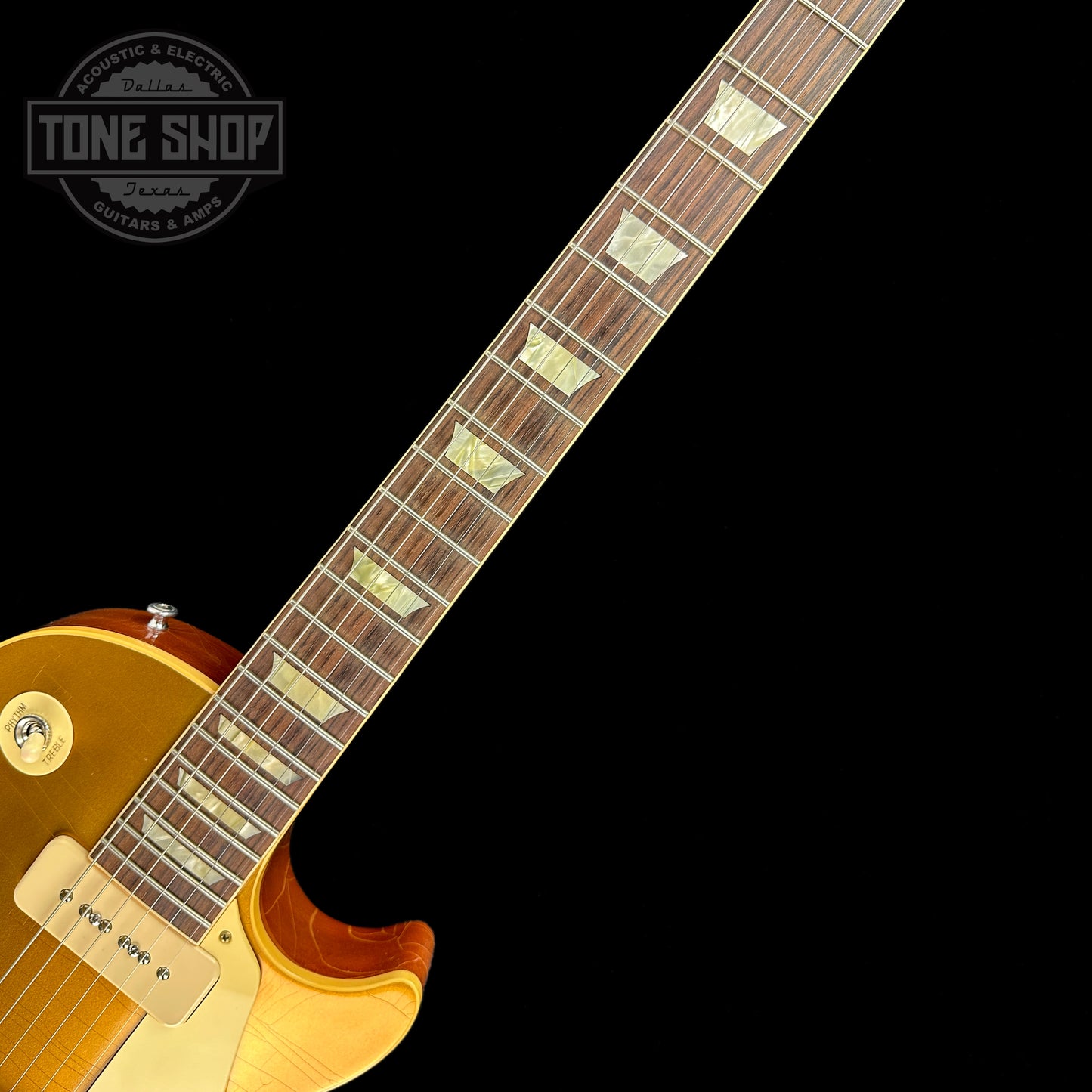 Fretboard of Used Gibson Custom Shop 1956 Les Paul Goldtop Murphy Lab Ultra Light Aged.