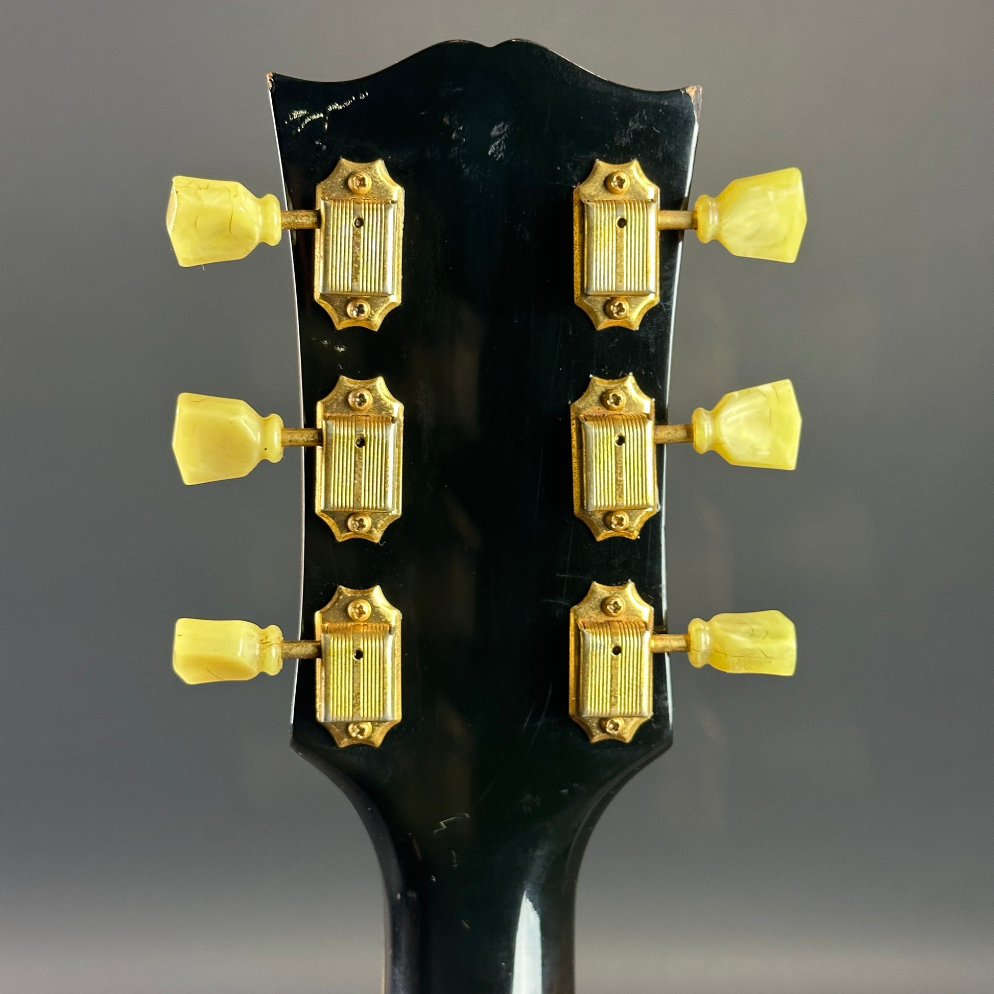 Back of headstock of Vintage 1954 Gibson SJ-200 Sunburst.