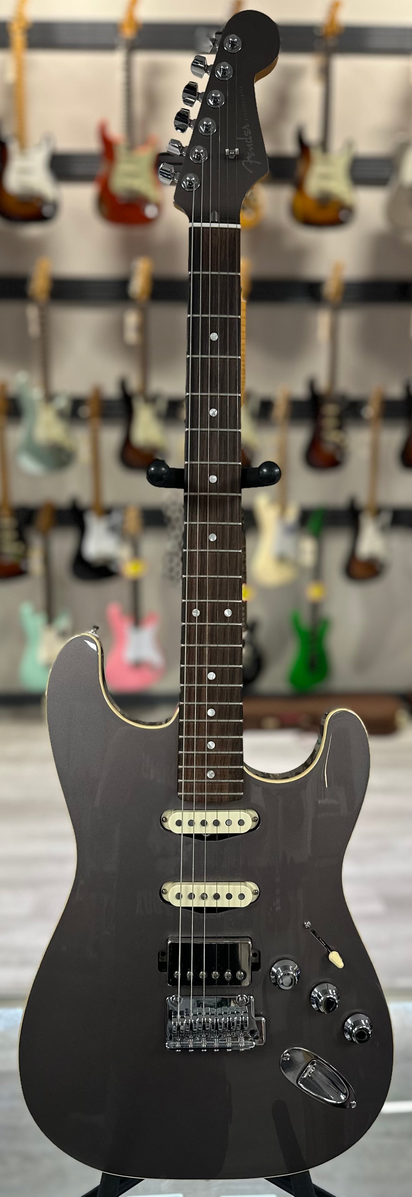 Full front of Used 2023 Fender Aerodyne Special Stratocaster HSS Dolphin Gray Metallic w/bag TSS4122