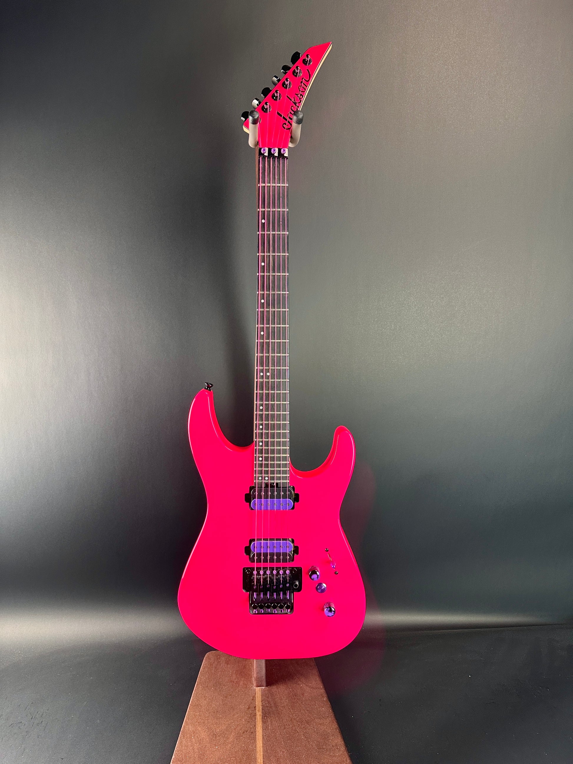 Full front of Used Jackson Pro Series Dinky DK2 Ebony Fingerboard Neon Pink.