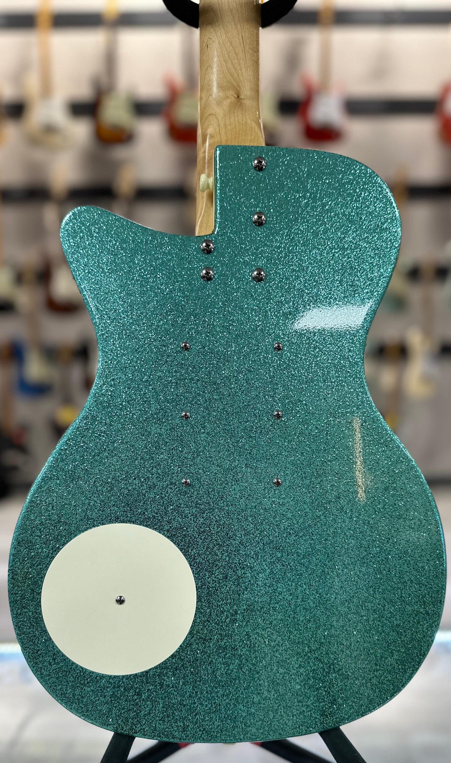 Back of Used Danelectro 56 U-3 Green Sparkle TSS4413