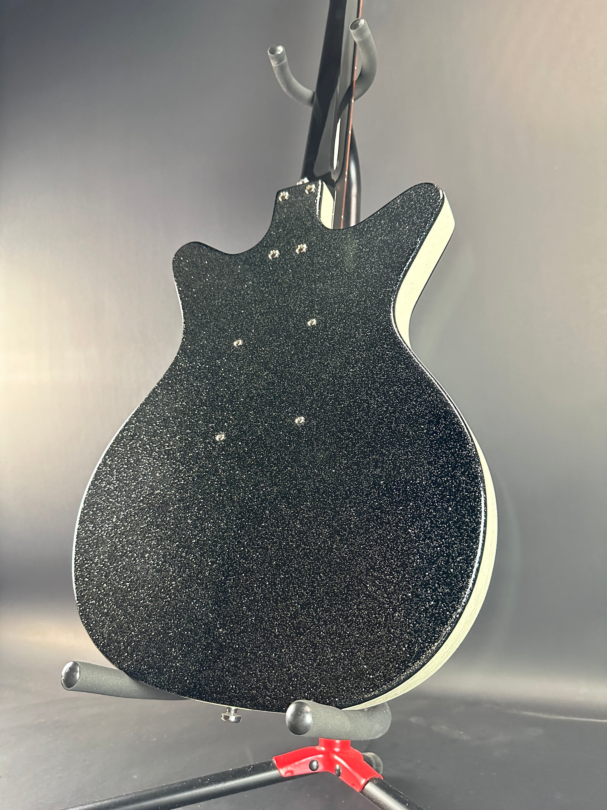 Back angle of Used Danelectro '59 DC NOS Black Metal Flake.