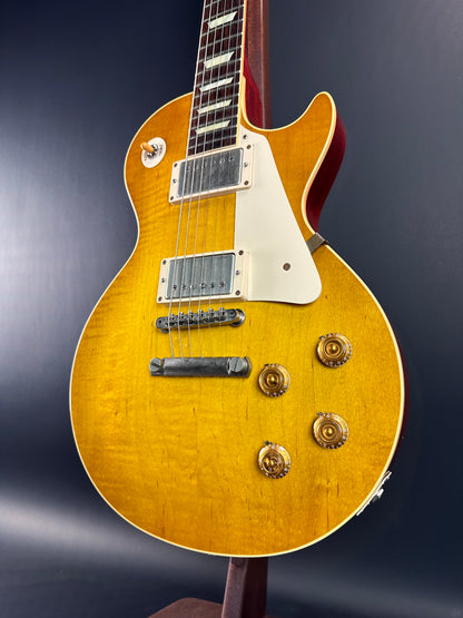 Front angle of Used 2014 Gibson 1958 Les Paul Reissue VOS Lemonburst.