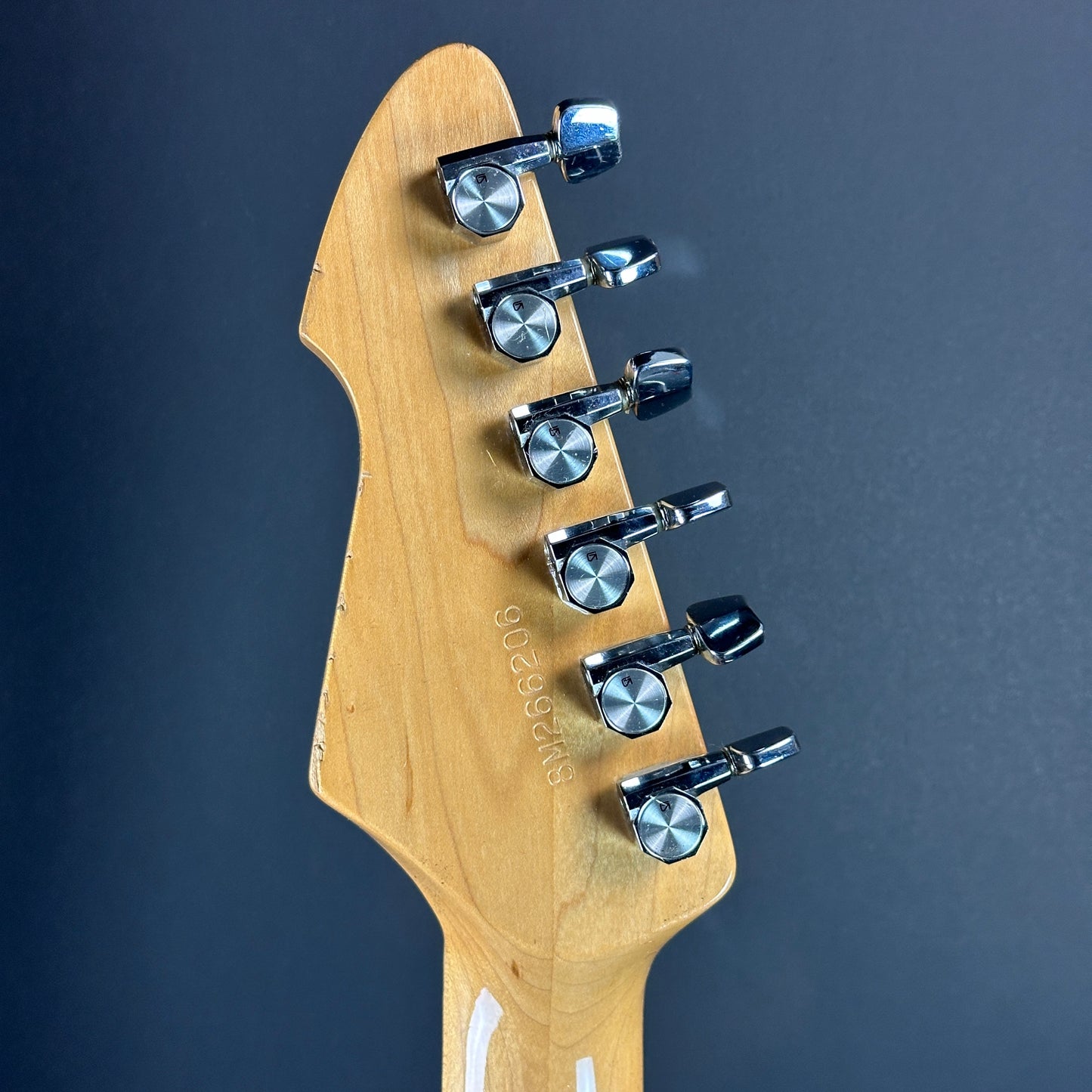 Back of headstock of Used 1978 Peavey T-60 Natural.