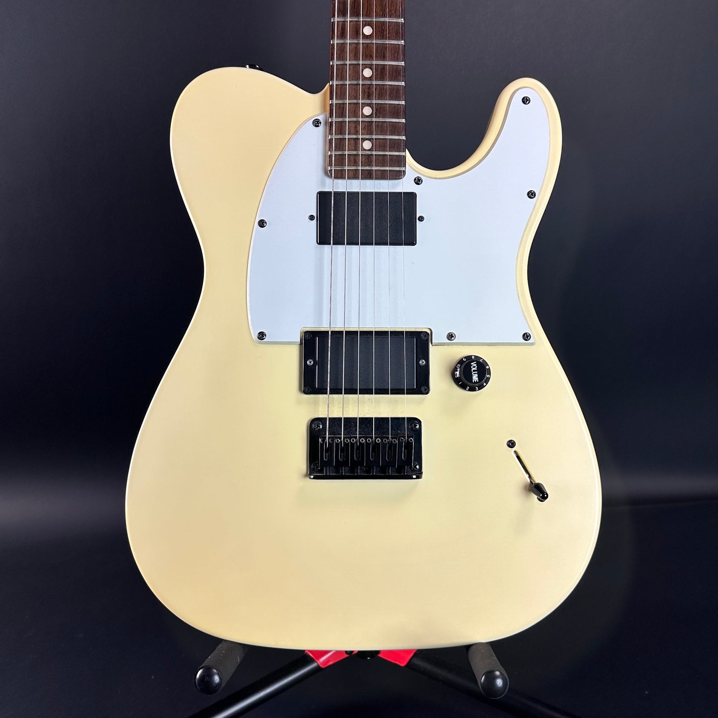 Front of Used Squier Jim Root Tele White.