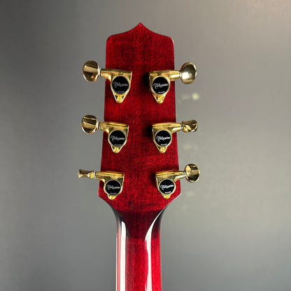 Back of headstock of Used Takamine TSP158C Red.