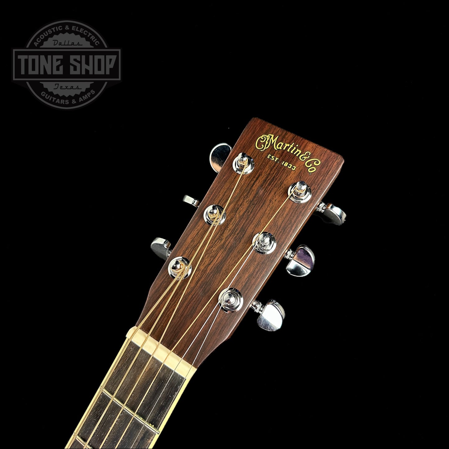 Front of headstock of Used Martin HD-35 Natural.